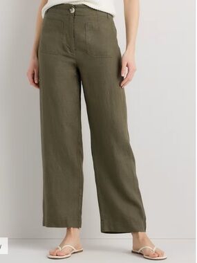 Quince Olive Green Wide-Leg Linen Pants